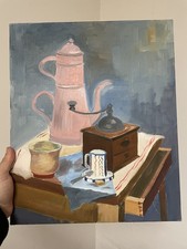 Peinture Ancienne Cuisine Huile Sur Toile Moulin à Café Vintage Décoration