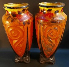 Paire De Vases orange rouge