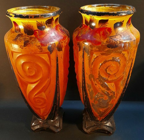 Paire vases orange rouge - vases,