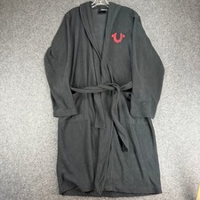 True Religion Loungewear Robe Small Black Red Logo Plush Bath Spa Sleepwear