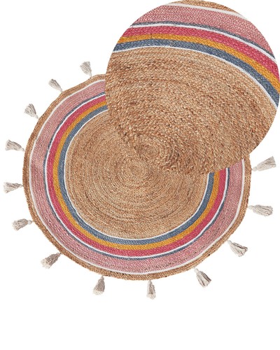 Tapis boho rond tissé main - tissé,