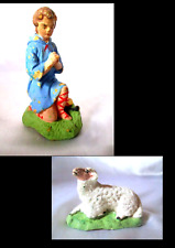 2 old SANTON DIVINEAU YOUNG SHEPHERD & SHEEP 10&8cm nursery Christmas crib Christmas