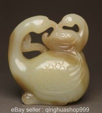 1.8" de statue de grue d'animal en jade d'ancien hétien chinois naturel