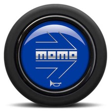 MOMO Horn Button Blue Chromed Logo Standard Round Lip