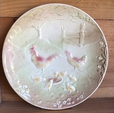 Antique slipper plate, decor of a chicken, rooster and chicks