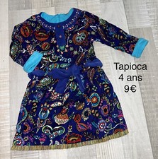 Tapioca 4 Ans Fille : Robe Fleuri Bleu Roi Coton Hiver TBE