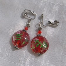 CLIPS OU BOUCLES DORMEUSES AU CHOIX VERRE LAMPWORK SWAROVSKI "RIVIERE ROUGE"