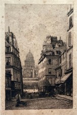 La Rue du Haut Pavé à Paris, Gravure ancienne par Lucien Gautier, début XXe