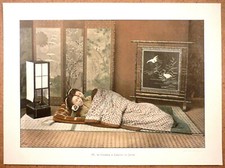 ONE BEDROOM IN JAPAN - Photochromic late 19th century engraving