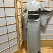 6172# Kimono Japonais Vintage Femme Tissu Soie Robe Kimono Vendu Gris Seul