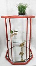 Fully Restored Brick Red Brass Glass Mirror 3 Tier Etagere Shelf Unit C. 1960s