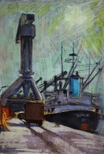 Eugène Gasnier (1910-1998) (26) - gouache et pastel - quai des Antilles (Nantes)