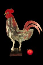 Ancien coq en métal polychrome vers 1920 / Art Populaire girouette