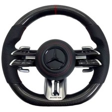 Mercedes AMG Carbon Steering Wheel - Flat Bottom - Red Stripe - Plug & Play