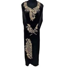 Marocain Femme Noir Vert Bleu Marron Brodé Velours Robe Maxi Longue Kaf