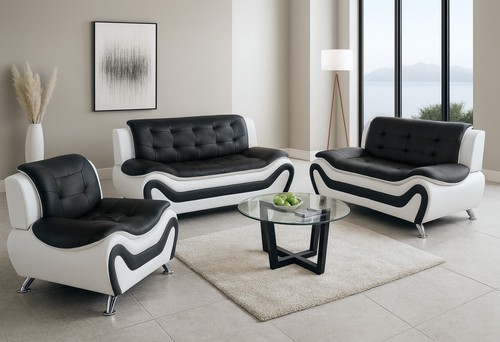 New black white 3pc sofa - new,