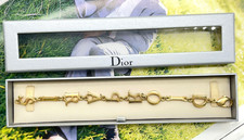 Auth Christian Dior Alphabet Bracelet 15.33G Gold Color Bracelet W/Box SK100088