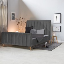 Lit Rembourré Double 140x200 cm Capitonné Velours Sommier à Lattes Homestyle4u
