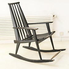 SUPERB 1960 VINTAGE BLACK LACQUER WOOD 60S 1960S ROCKING CHAIR CHAIR