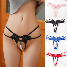 Sexy Women Lace Pearl Thong G-string Panties Lingerie Underwear Crotchles T-back