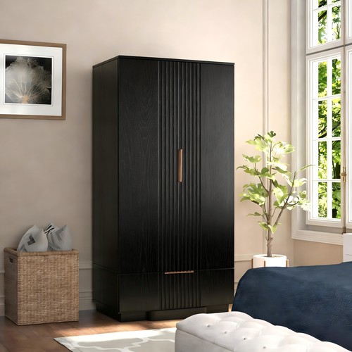 Wooden fluted armoire - fluted,