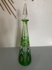 ELEGANT GREEN OVERLAY CRYSTAL DECANTER VAL SAINT LAMBERT BELGIUM