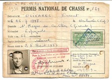 Saint Magne de Castillon (33) Hunting permit 1958.