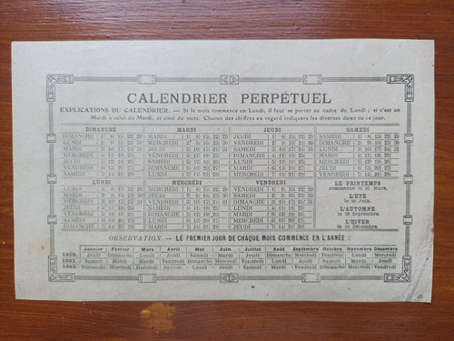 Ancien calendrier perpétuel