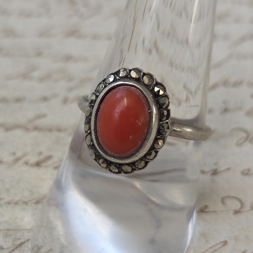 Bague ancienne argent corail - bague,
