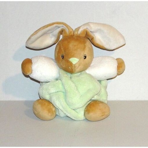 Doudou lapin boule plume vert - plume,