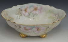 BALLEROY FRÈRES LIMOGES ROSES BLACKBERRIES FOOTED CENTER BOWL ANTIQUE 10.75"