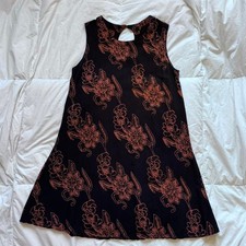 Bali Batik y2k 90s Floral sleeveless shift dress beaded resort dark fairy boho