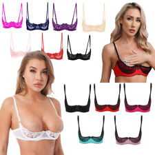 Women's Lace Underwire Half Cup Lace Push Up Balconette Bra Shelf Bras Lingerie