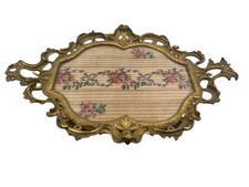 Brass Centerpiece and Under Glass Embroidery