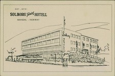 Solborg Turist Hotell Mandal Norway Vintage Postcard Tourist Hotel Sketch Ad