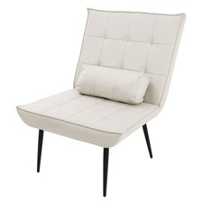 Fauteuil lounge relax avec coussin de dossier en simili PU crème chaise salon