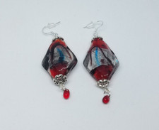 boucles d'oreille rouges en verre de murano et argent 925 création unique