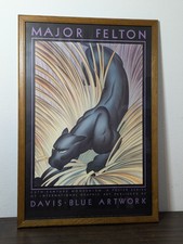 Major Felton Stalking Panther Poster 1981 Davis Blue Artwork Framed RARE 26"X38"