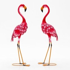 Statue de Flamant Rose Lot de 2 pour Jardin Cadre en Métal Imperméable Plumes d