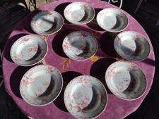 9 Assiettes Creuses Terre de Fer Porcelaine Opaque Gien Rose de Noël Rose 22,5cm
