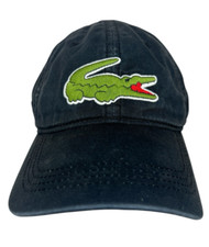 Lacoste Big Croc Crocodile Logo Black Leather Strapback Adjustable Hat