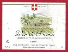 122-38 Etiquette Vin de SAVOIE GAMAY, CAVE DES VINS FINS 73800 CRUET Paysage