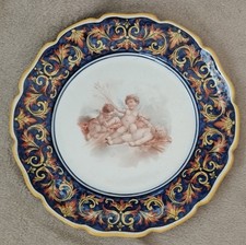 Assiette décorative ancienne décor ROUEN ange chérubin angelot
