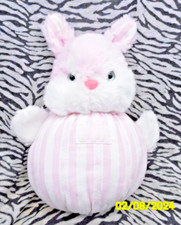 🦋TARTINE ET CHOCOLAT VIINTAGE DOUDOU LAPIN BOILE BLANC ROSE RAYE 22CM TTTBE