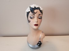 Vintage 1940's Cream Lace Casque Style Hat with Velvet Bow and Rhinestone Detail