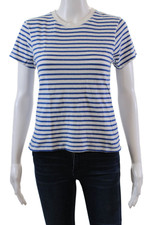 La Ligne Womens Cotton Striped Crew Neck Short Sleeve Tee Top Blue White Size S