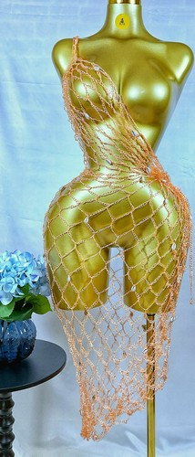 Handmade salmon fishnet dress - salmon,