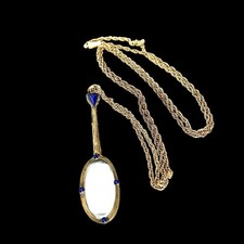 Long Collier  Boîte secrète miroir art déco 1925 Pate De Verre Ancien Vintage