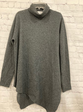 Magaschoni Womens Size Large Cashmere Poncho Wrap Shawl Sweater Gray Mock Neck