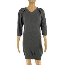 Religion Femme Gris Col V 100% Coton Demi Manches Robe Pull Taille 3/L